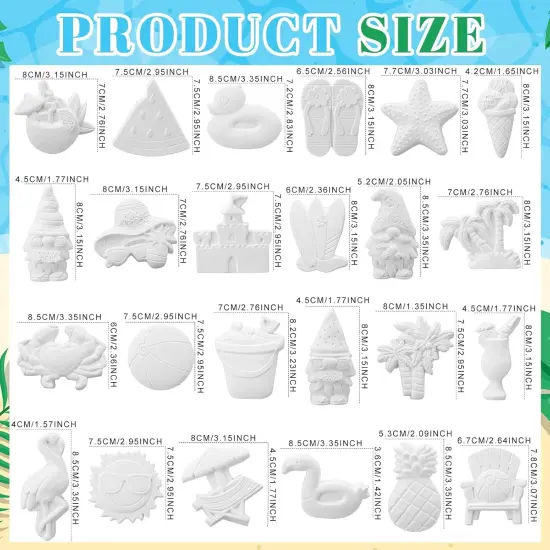 24 Pcs Summer Ceramic Painting Kits Ready to Paint Your Own DIY Figurine Arts and Crafts Set Include Unpainted Paintable Ceramics with Brushes Palettes(Summer) {4}