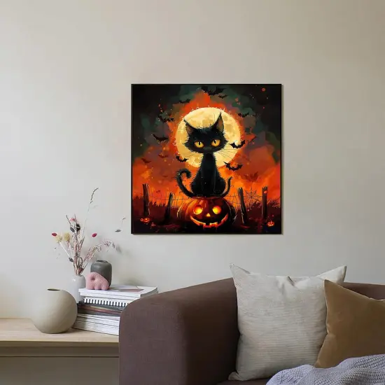 Halloween Cat Diamond Art Painting Kits for Adults, Round 5D Full Drill Diamond Dots Paintings Set for Beginners DIY Crafts {3}