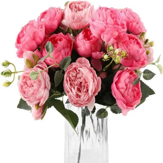 Artificial Summer Tabletop Floral Arrangements Peony Flower Silk Peonies Bouquet 4 Bundles Fake Flowers Bulk {1}