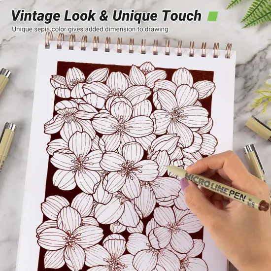 Sepia Micro Pen Set, 12 Assorted Sizes Fineliner Ink Art Drawing Pens, Water-Resistant Archival Ink Multiliner Pens for Illustration Technical Sketching Manga Scrapbooking Journaling Zentangle {5}