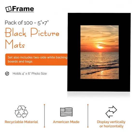 iFrame Pre-Cut Black Mats with Light Cream Bevel-Cut + Backing Boards + Transparent Clear Plastic Bags, Acid Free Photo Album Complete Set {2}