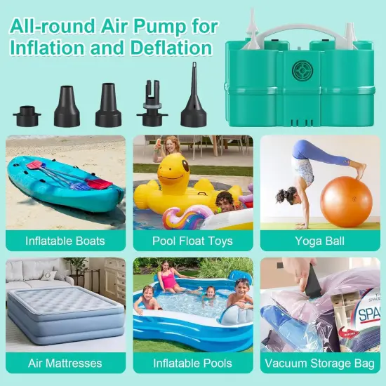 Electric Balloon Pump, 3-in-1 Air Pump for Inflatables and Balloons, Portable Balloon Pump for Latex 260Q Long Foil Balloons, 110V Dual Nozzle Inflator Deflator for Pool Floats Air Beds (Teal) {3}