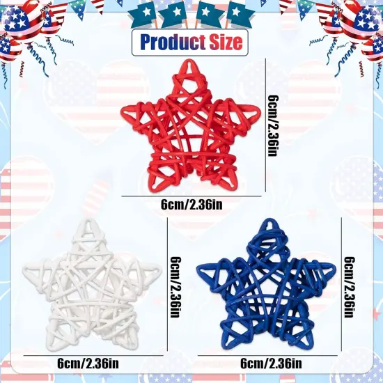 18pcs 4th of July Star Rattan Decoration, Red Blue White Stars for 4th of July Independence Day Home Decor DIY Craft Vase Bowl Filler Table Decoration {3}