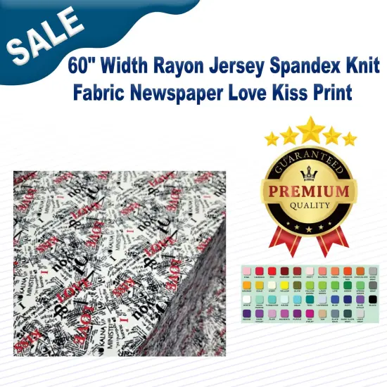 60" Width Rayon Jersey Spandex Knit Fabric Newspaper Love Kiss Print {1}
