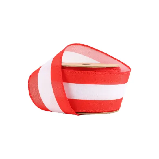 LaRibbons 2 1/2" Wired Ribbon | Red/White Flag Stripe | 10 Yard Roll {3}