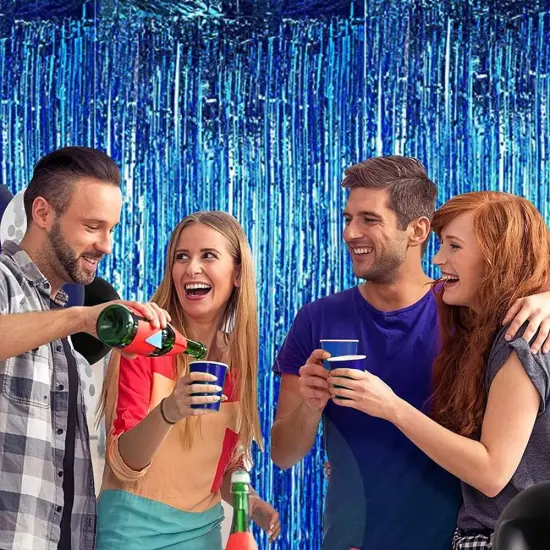 2 Pcs Blue Door Streamers Tinsel Curtain Party Backdrop Fringe Foil Wall Background for Birthday Halloween Christmas Wedding Boys Baby shower Party Decoration(3.28 ft x 6.56 ft) {5}