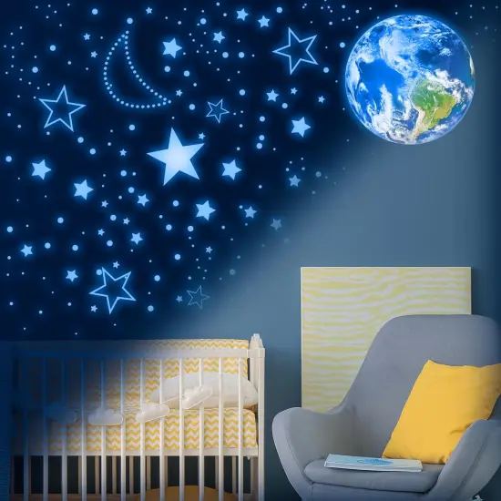 965 PCS Glow in The Dark Stars and Earth for Ceiling, Luminous Stars and Planet Wall Decals, Kids Room Decor, Glowing Galaxy Wall Stickers for Nursery Decorations (Blue) {4}