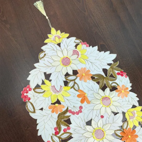 Embroidered Table Runner 72 inches Long, Summer Decorative Cutwork Sunflower Floral Dresser Scarf Runner for Holiday Home Kitchen Dining Tabletop Decoration (15"&times;72") {3}