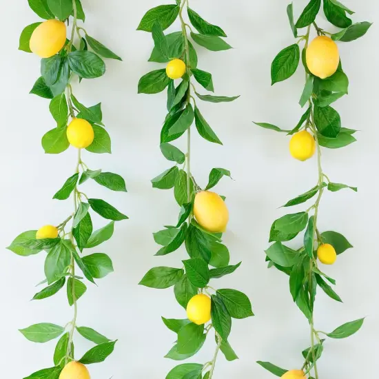 3 Strands Lemon Artificial Vines, 71" Lemon Silk Vine Garland with Green Leaves, Fake Hanging Plants Greenery Decor for Home, Bedroom, Wall, Party, Wedding Decoration {1}