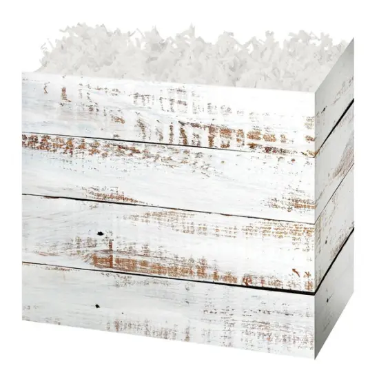 Distressed White Wood Basket Box {1}