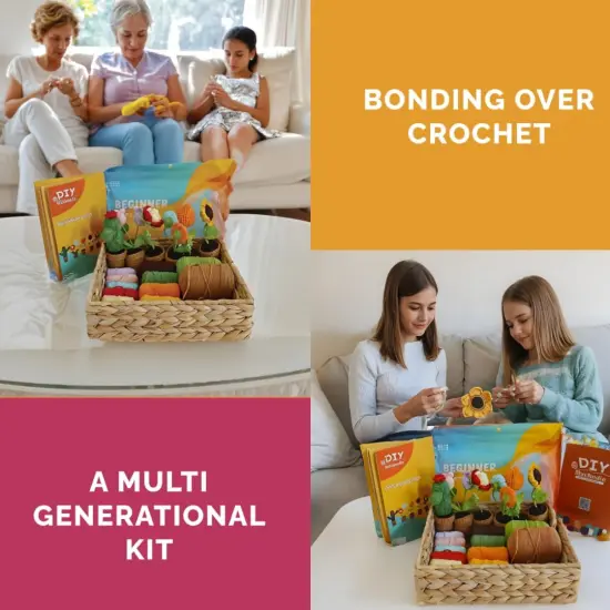 Beginner Crochet Kit for Adults | Crochet Plants Set of 6 Potted Plant Family | Crochet Kits for Starters | Crochet Flowers | Stitch-by-Stitch Video Tutorial | Gift for Kids (12+) {2}