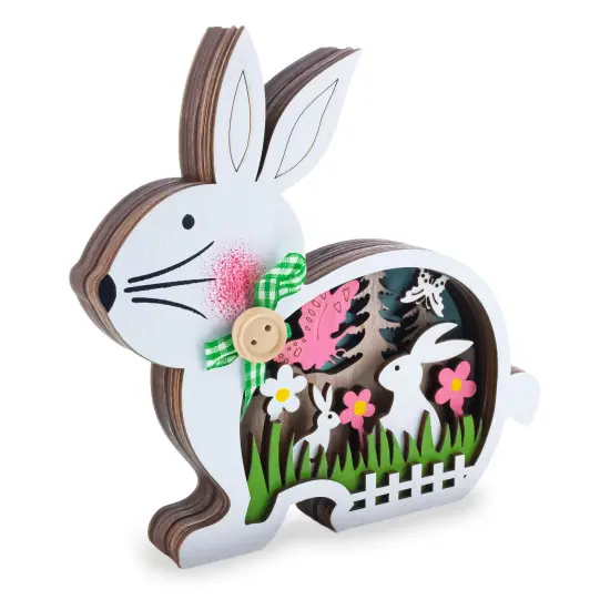 Bunny Shape Spring Garden with Butterflies Wooden Figurine {3}