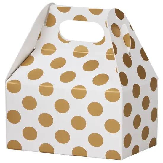 Pack/6: Metallic Gold Dots Gable Box - 4 x 2-1/2 x 2-1/2" {1}