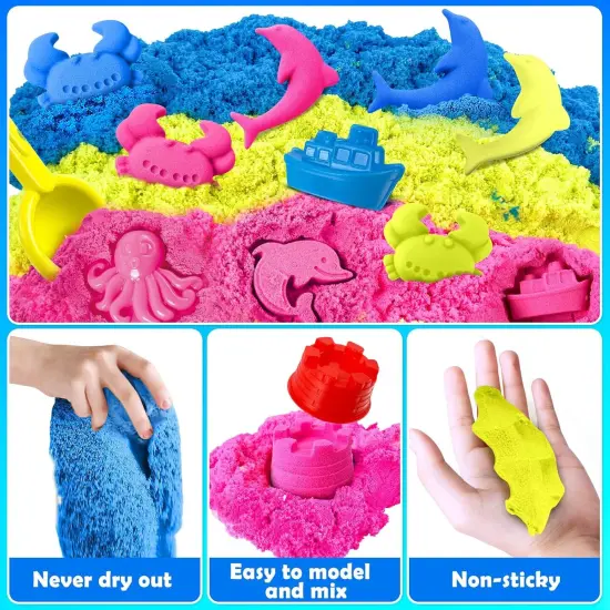 Summer Sensory Bin - 52 PCS Play Sand Kit with 3lbs Magical Sand, Beach Toys Castle Molds Sand Molds, Sensory Toy Sandbox, Kids Gifts for Girls and Boys {4}