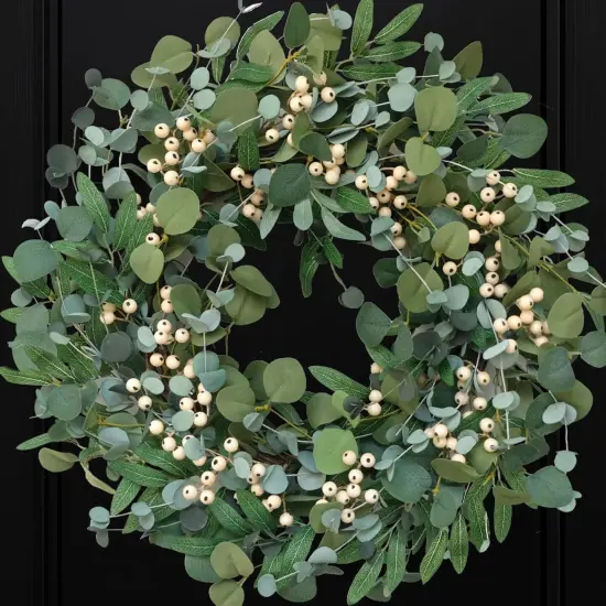 22 inch Artificial Summer Wreath for Front Door Evergreen Eucalyptus Decoration Wreath with Berries Home Party Indoor Outdoor All Season Decor {1}