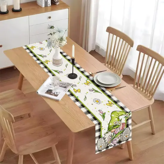 Tulip Gnome Table Runner 13x72 Inch Seasonal Spring Summer Green Plants Kitchen Dinning Table Decoration for Indoor Outdoor Birthday Home Party Decor {3}