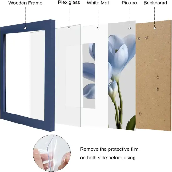 12x12 Picture Frame Set of 9, Photo Gallery Wall Frame Set, Display Pictures 8x8 with Mat or 12 x 12 Without Mat, Square Frame Picture Frames Collage Wall Decor, Blue {5}