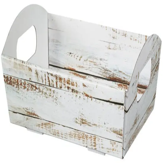 Pack/6: Distressed White Wood Presentation Trays - 11-1/4 x 7-1/2 x 2-1/2" {1}