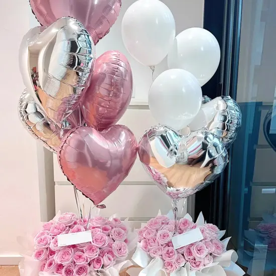 60 PCS Heart Shape Foil Balloons, 10 Inch Pink & Silver Heart Foil Balloons Mylar Heart Shaped Balloons Heart Balloons Aluminum Foil Balloons for Valentine Day Birthday Engagement Wedding {5}