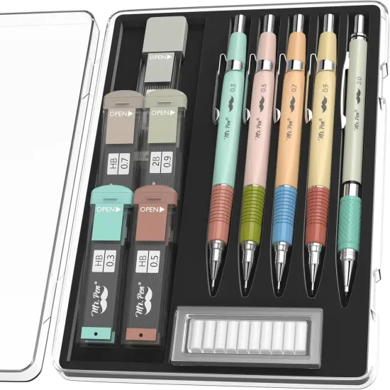 Mechanical Pencil Set, 5 Sizes, 0.3, 0.5, 0.7, 0.9, 2mm, Anti Skidding Grip Cute Mechanical Pencils, Sketching Pencils, Aesthetic Mechanical Pencils, Pastel Mechanical Pencils {1}