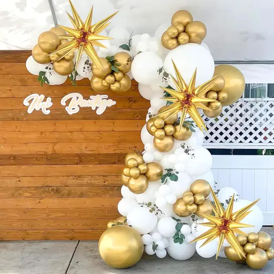 White and Gold Balloons Garland Arch Kit, 130Pcs White Metallic Gold Confetti Balloon with Star Foil Balloons for Birthday Wedding Engagements Graduation Baby Shower Anniversary Party Decorations {3}