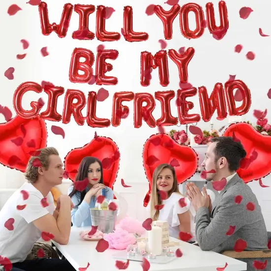Will You Be My girlfriend - 525 Pcs Balloons Decorations Kit Heart Letter Foil Balloons Red Rose Petals For Girls Women Romantic Special Night Engagements Proposals Valentines Day Party Supplies {4}