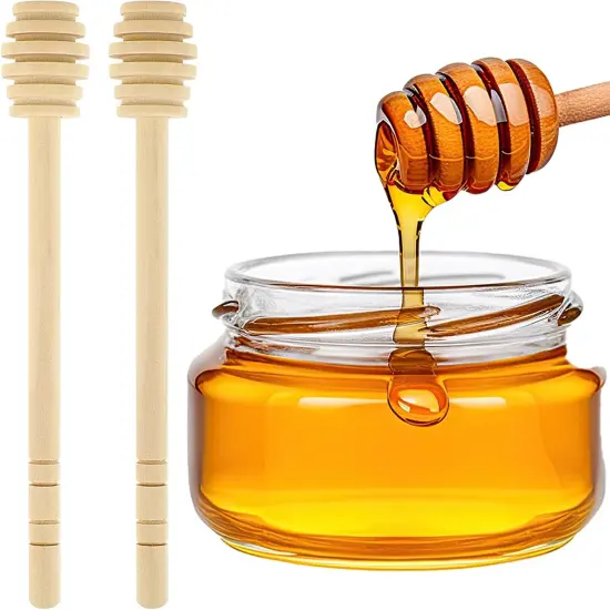 2 Pcs Wooden Honey Mixing Stirrers 6 Inch / 15cm Mini Reusable Wooden Dipper Sticks Server for Honey and Syrup Jar Dispense Drizzle Jam Honey Dippers Spoons Honeycomb Sticks {1}