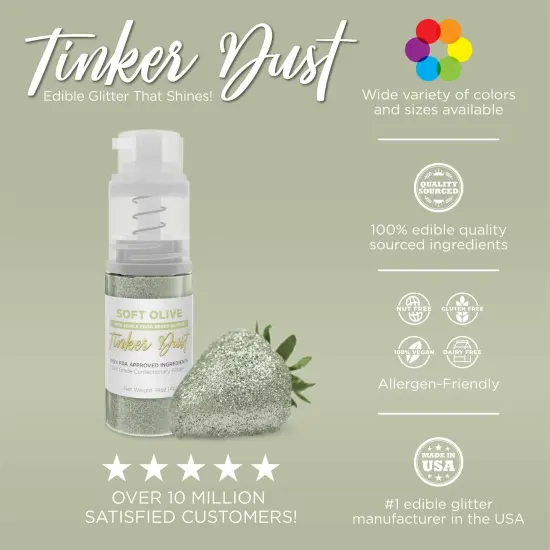 Bakell - Soft Olive Tinker Dust Edible Glitter (25g, 1x Spray Pump) for Food, Desserts, and Beverages! {3}