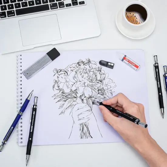 22 Pcs 2.0 mm Mechanical Pencils Set, 8 Pcs Lead Pencils with 10 Case Lead Refills 2B, HB Black & Colors, 2 Pcs Erasers and 2 Pcs Sharpeners for Drawing, Sketching and Drafting {3}