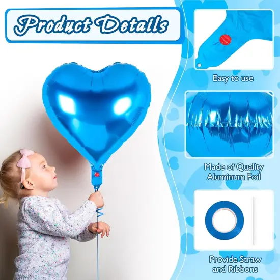 24 Pcs Blue Heart Balloons,18 inch Heart Shape Foil Balloons Love Balloons Valentine Balloons for Birthday Party Wedding Engagement Party Baby Shower Valentine Day Decorations (Blue) {5}