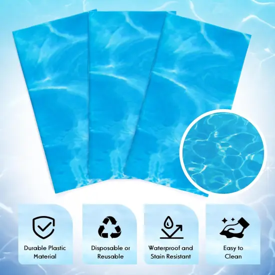 3 Pcs Ocean Waves Tablecloths, 54 x 108 Inch Ocean Theme Table Cover,Plastic Water Print Tablecloths for Beach Pool Sea Theme Party Decorations {4}