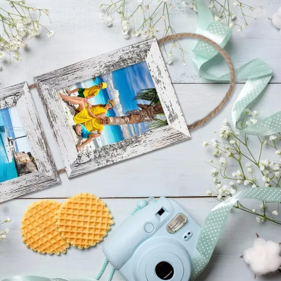 Picture Frames, 4x6 Picture Frames Collage Wall Decor, Wall Hanging Picture Frames Collage with 3 Opening, MDF Wood Frames 2 Pack（Rustic White） {4}