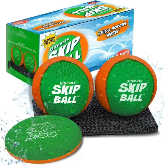 Activ Life 2 Pack Water Skipping Ball with Skip Disc, Pool Balls for Swimming Pools, Toys for Kids Aged 7-14, Easter Basket Stuffer Gift (Green Orange) {1}