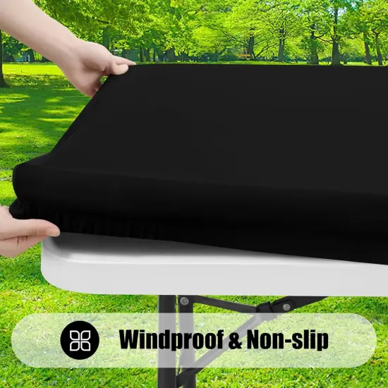 Rectangle Picnic Table Cloth 2 Pack, Waterproof Elastic Fitted Tablecloths for 6 Foot Tables, Washable Polyester Table Cover for Camping, Indoor and Outdoor (Black, 30"x72") {2}