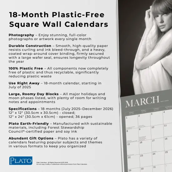 Taylor Swift OFFICIAL | 2026 12x24 Inch (Hanging) 18 Months Monthly Square Wall Calendar | July 2025 - December 2026 | Plastic-Free {6}