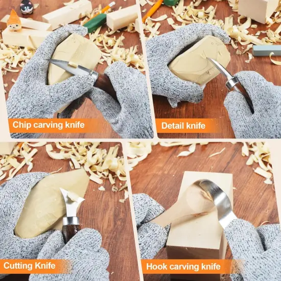 Wood Carving Tools for Beginners, 54 PCS Wood Carving Kit with Carving Hook Knife, Whittling Knife, Chip Carving Knife, Painting Set and Basswood Blocks,Wood Carving Knives for Sharpener Cup {3}