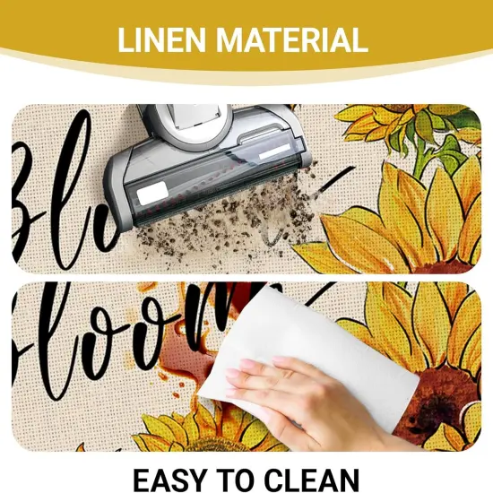 Spring Summer Sunflower Kitchen Rugs Set of 2, Fall Flower Bee Bloom You are My Sunshine Kitchen Mats Home Decor, Floral Seasonal Floor Door Mat Decorations - 17x29 and 17x47 Inches {5}