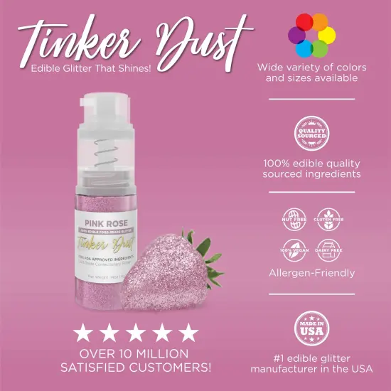 Bakell - Pink Rose Tinker Dust Edible Glitter (25g, 1x Spray Pump) for Food, Desserts, and Beverages! {3}
