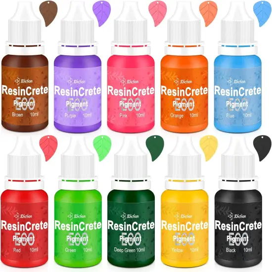 JDiction ResinCrete Pigment, 10 Color Highly Concentrated ResinCrete Dye for DIY Jewelry Making, Vivid Color Premium Quality Easy to Use for Paint, Craft-10ml Each {1}