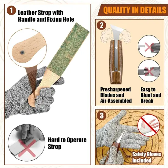 Wood Carving Kit, 44Pcs Wood Carving Tools with 4 Style Templates & 12 Color Paint Set & Bee Wax, Wood Whittling Knives Set 4pcs Whittling Knives & 5pcs Detail Knives for Beginners and Hobbyists {5}