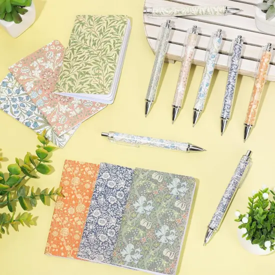 24Pcs Flower Ballpoint Pens and Notepads Set Floral Retractable Pens with Notebooks {2}