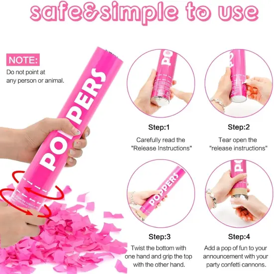 Confetti Cannon Pink 12 Pack Biodegradable Handheld Confetti Party Poppers for Weddings, Gender Reveals, Birthdays & Celebrations 12-Inch Twist Confetti Shooters for Party Fun {3}