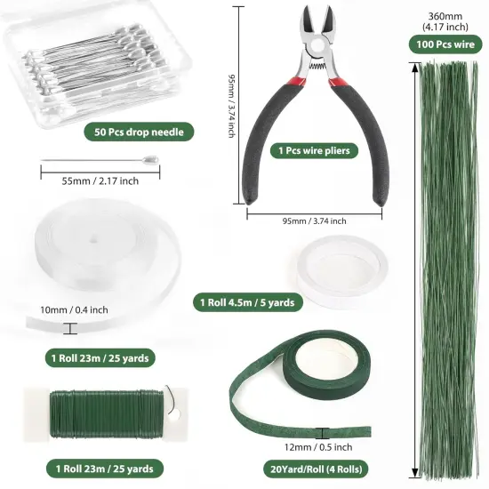 Floral Arrangement Kit with Green Floral Tape and Wire,26 Gauge Floral Stem Wire,22 Gauge Floral Wire,Boutonniere Pin for Bouquet Stem Wrap Florist. {4}