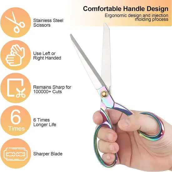 Sewing Scissors, Rkqoa Gold Dressmaker's Fabric Scissors, 8" Stainless Steel Shears, Sharp Knife Edge Fabric Heavy Duty Tailor Scissors for Cutting Leather Cloth, Right/Left Handed {3}