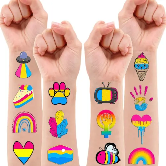 106 PCS Pansexual Rainbow Pride Month Temporary Tattoos Themed Birthday Party Decorations Favors Supplies Cute Pan Flag Gay LGBT Tattoo Stickers Gifts For Men Woman Classroom School Reward Festival {2}
