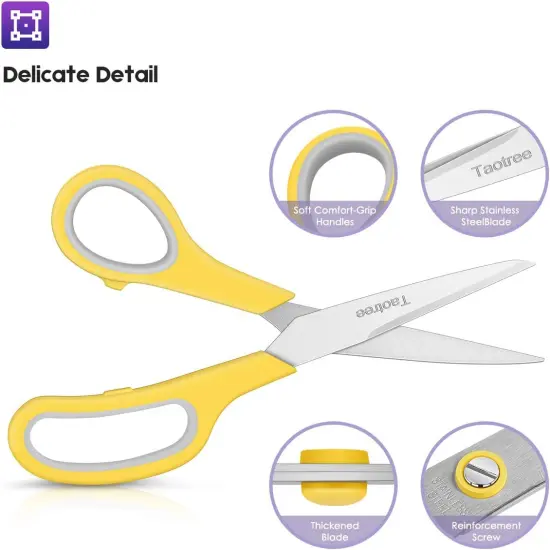 Scissors for Office, Taotree 8" Scissors All Purpose Bulk of 5-Pack, School Supplies, Office Desk Accessories Student Classroom Teacher, Sharp Shears for Craft Home Sewing Fabric, Right/Left Handed {3}