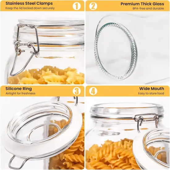 Glass Jars with Airtight Lid, Large Glass Food Storage Jars, 3 Pack Wide Mouth Airtight Glass Jars ffor Flour, Cereal, Coffee, Pasta and Canning(70OZ) {3}