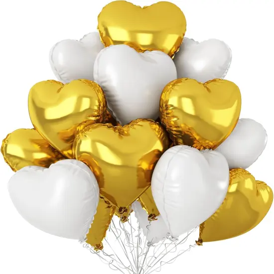 Gold White Heart Balloons,12Pcs 18 Inch Metallic Gold Cream Foil Mylar Love Heart Shaped Balloons for Birthday Party Wedding Engagement Anniversary Graduation Baby Shower Valentines Day Decorations {1}