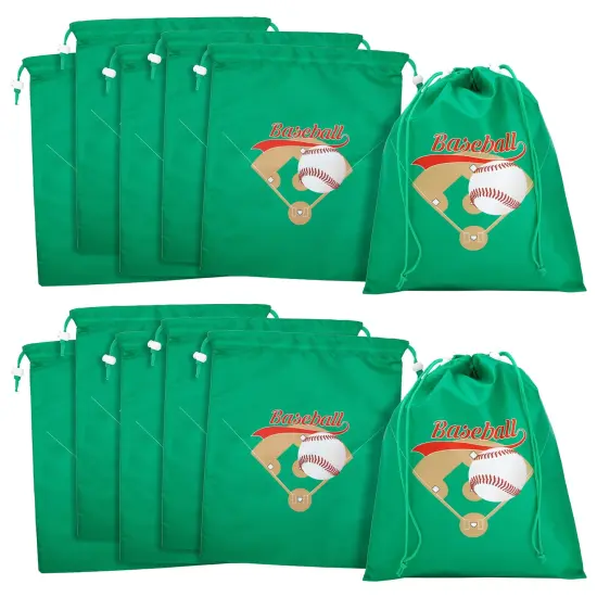 12 Pack of Baseball Party Favor Bags, Drawstring Pouches for Birthday, Baby Shower, Sports Party (12 x 10 In) {1}