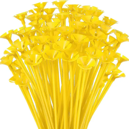 100 Pcs 12.6 Inch Balloon Sticks Plastic Balloon holders and Cup for Christmas New Year Birthday Party Wedding Anniversary Decorations(Yellow) {1}